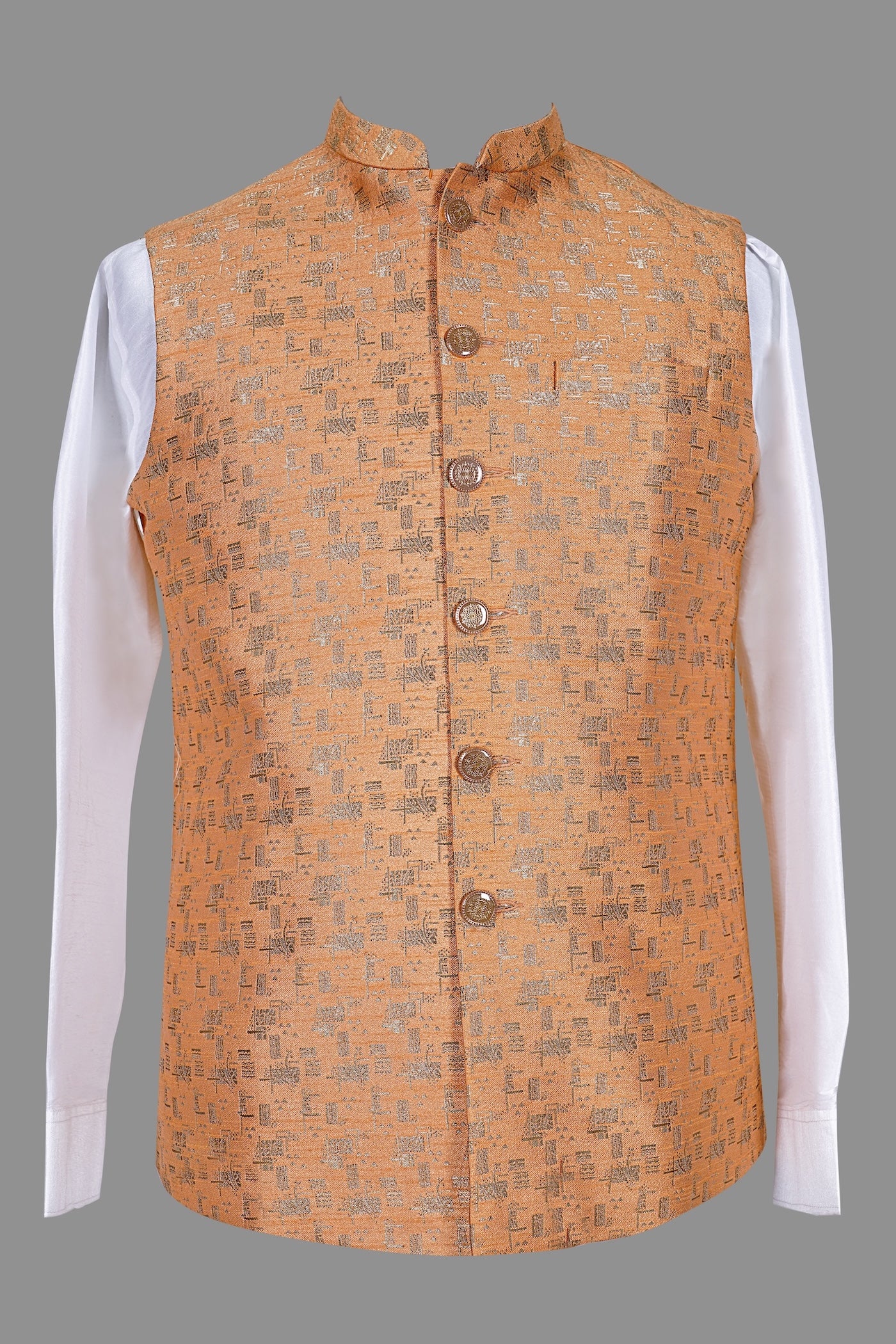 Orange Gold Brocade Nehru Jacket for Men | Festive Modi Waistcoat