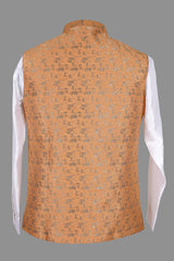 Orange Gold Brocade Nehru Jacket for Men | Festive Modi Waistcoat