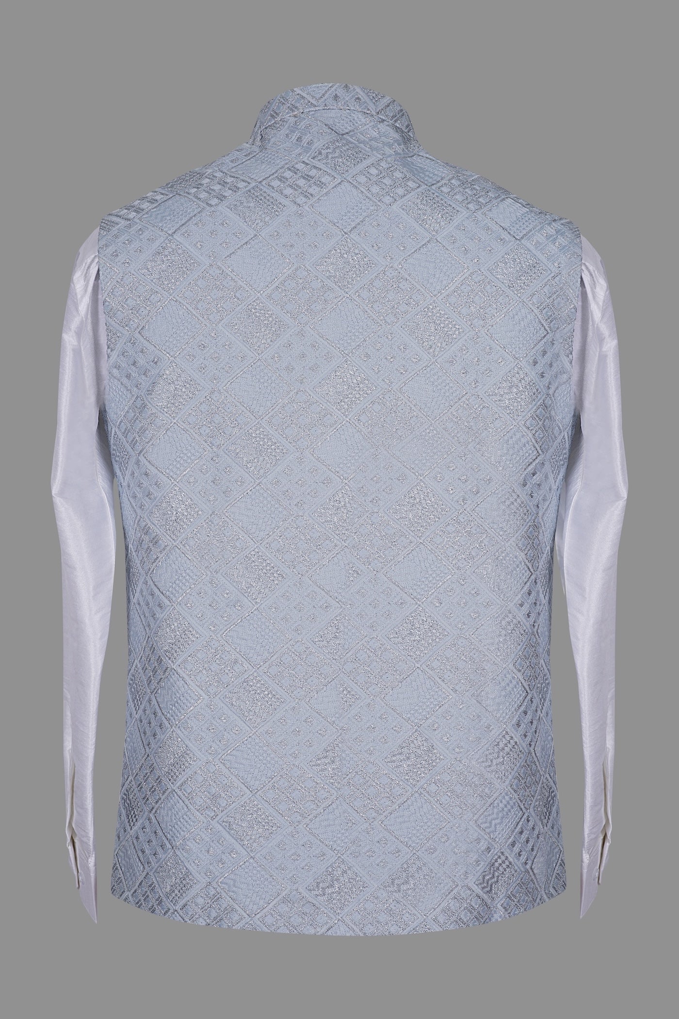 Sky Blue Embroidered Nehru Jacket for Men | Silk Brocade Ethnic Wear