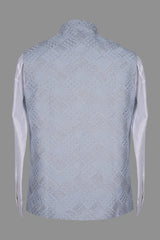 Sky Blue Embroidered Nehru Jacket for Men | Silk Brocade Ethnic Wear