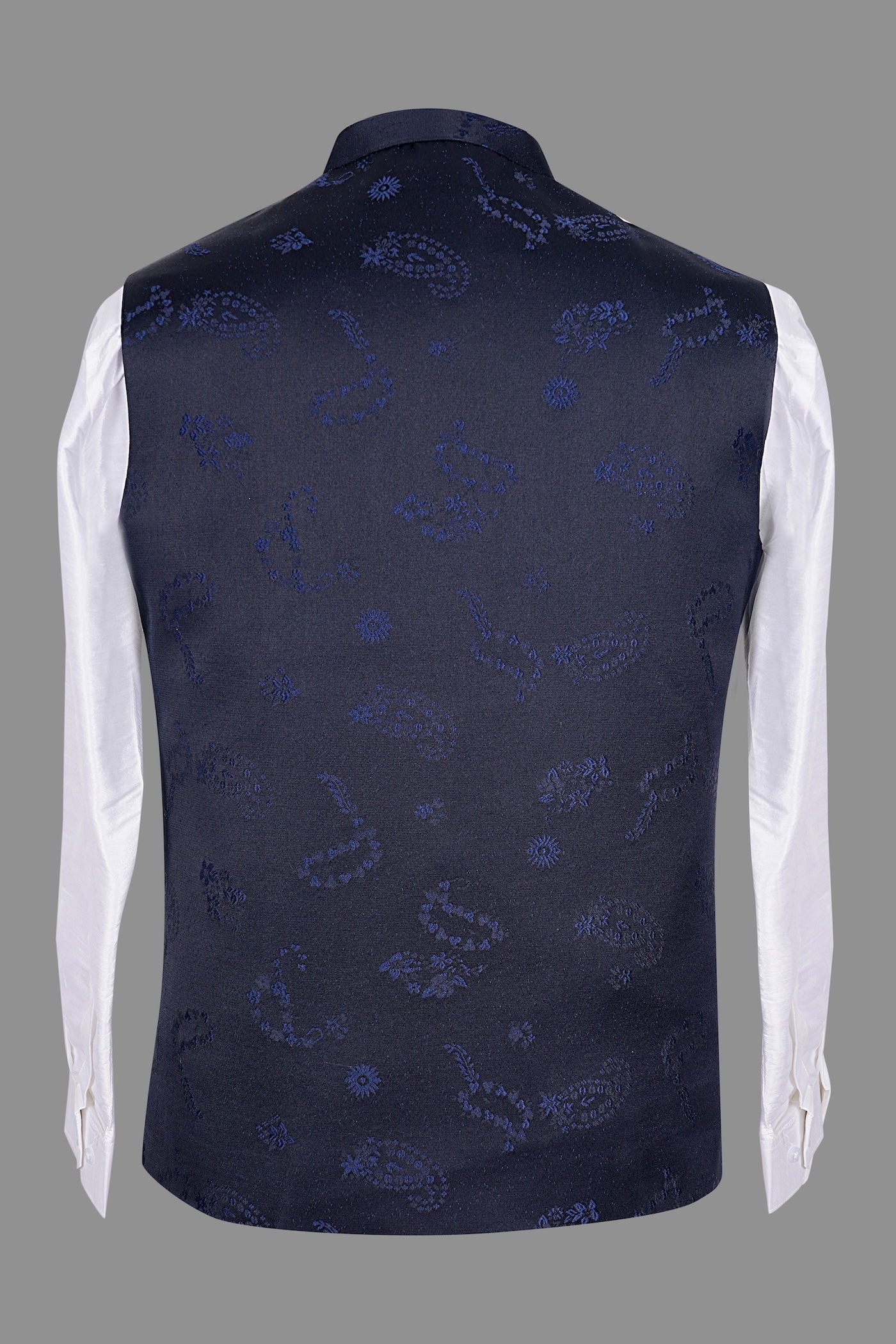 Men's Navy Blue Paisley Waistcoat | Embroidered Formal Vest