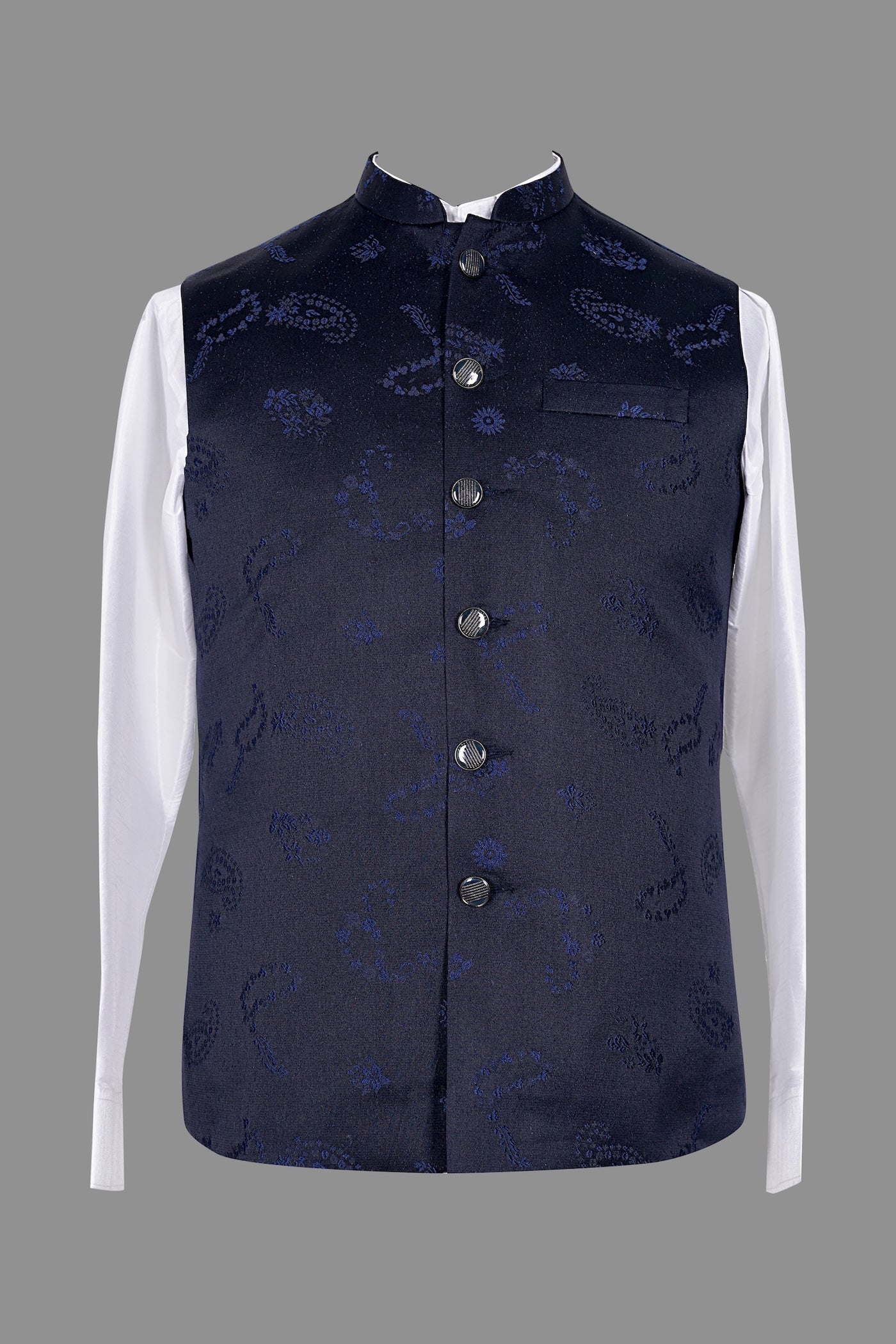 Men's Navy Blue Paisley Waistcoat | Embroidered Formal Vest