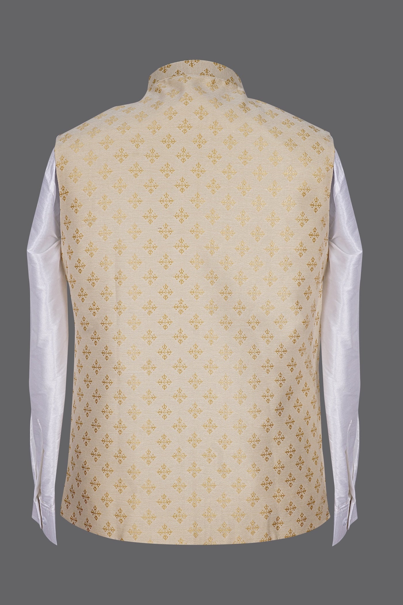 Men's Cream Gold Embroidered Nehru Jacket | Wedding Waistcoat