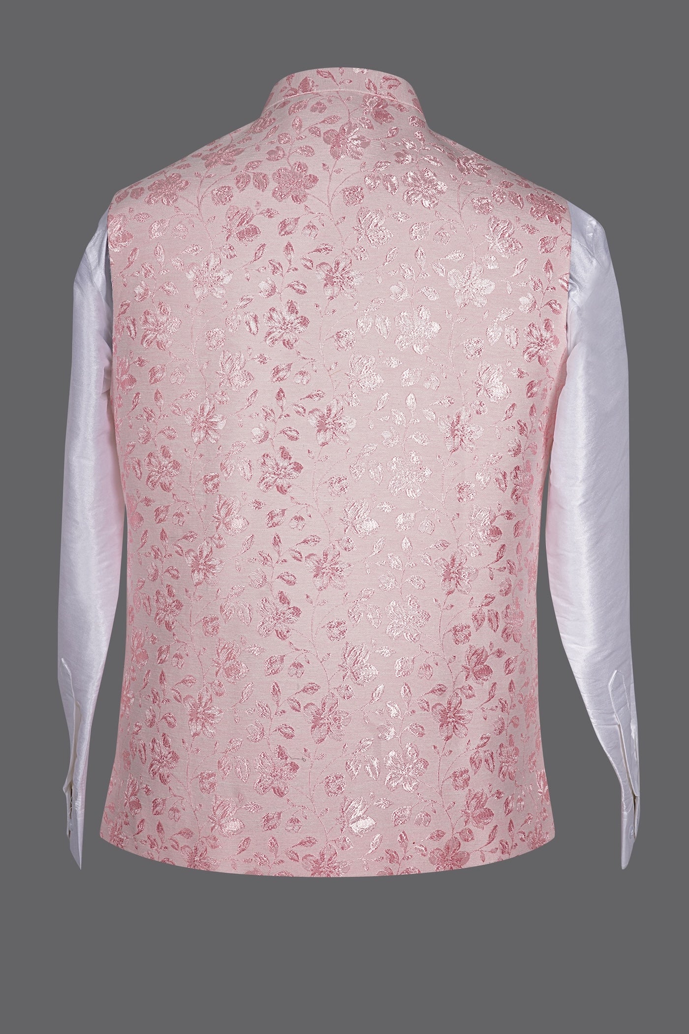 Men's Light Pink Floral Nehru Jacket | Brocade Wedding Waistcoat