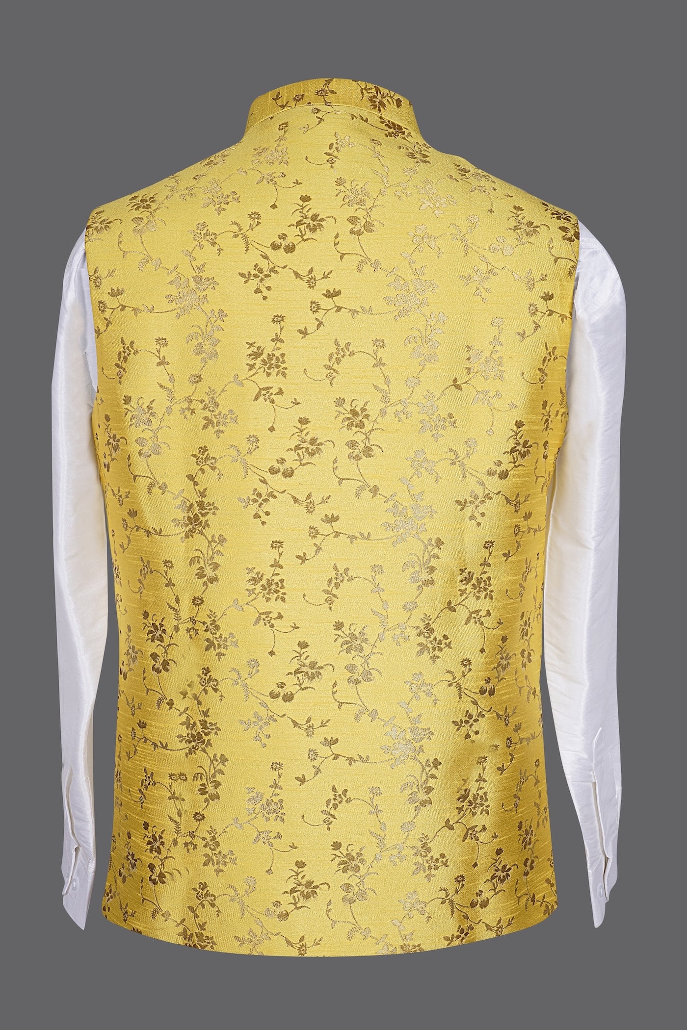 Men's Yellow Gold Floral Nehru Jacket | Brocade Wedding Waistcoat