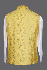 Men's Yellow Gold Floral Nehru Jacket | Brocade Wedding Waistcoat