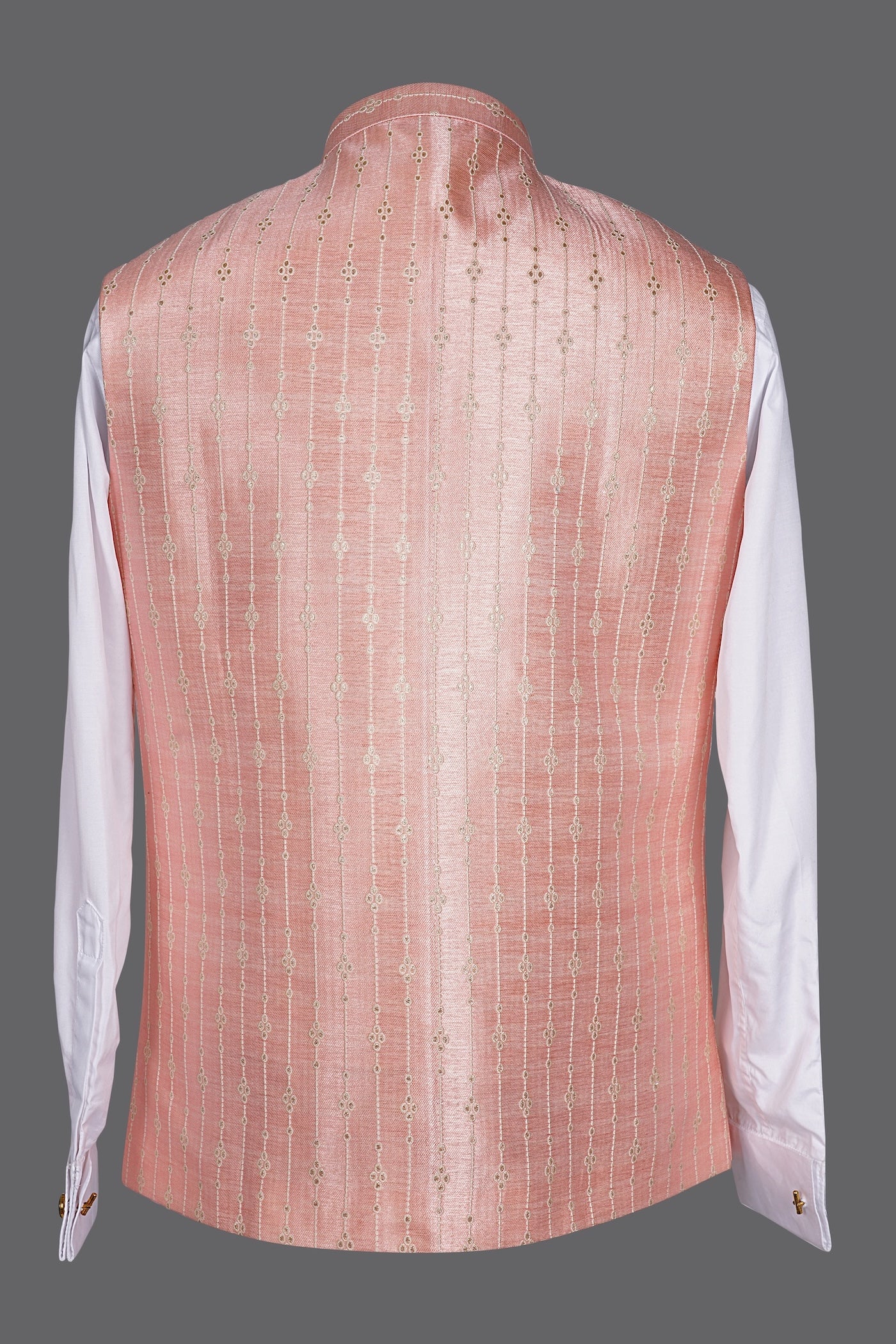 Men's Peach Pink Embroidered Nehru Jacket | Wedding Waistcoat