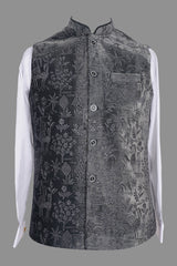 Men's Black Sequin Embroidered Nehru Jacket | Wedding Vest