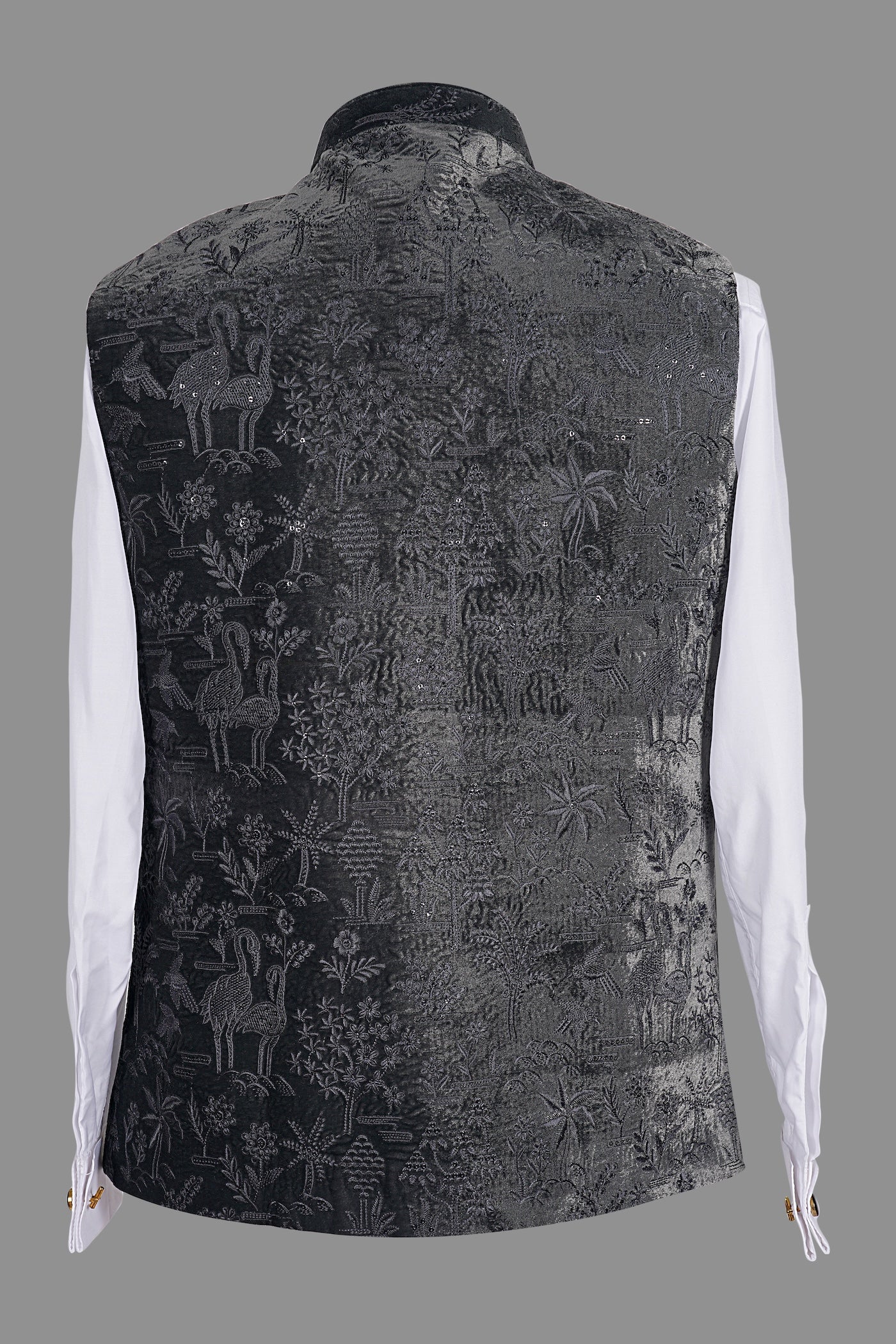 Men's Black Sequin Embroidered Nehru Jacket | Wedding Vest