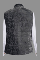 Men's Black Sequin Embroidered Nehru Jacket | Wedding Vest