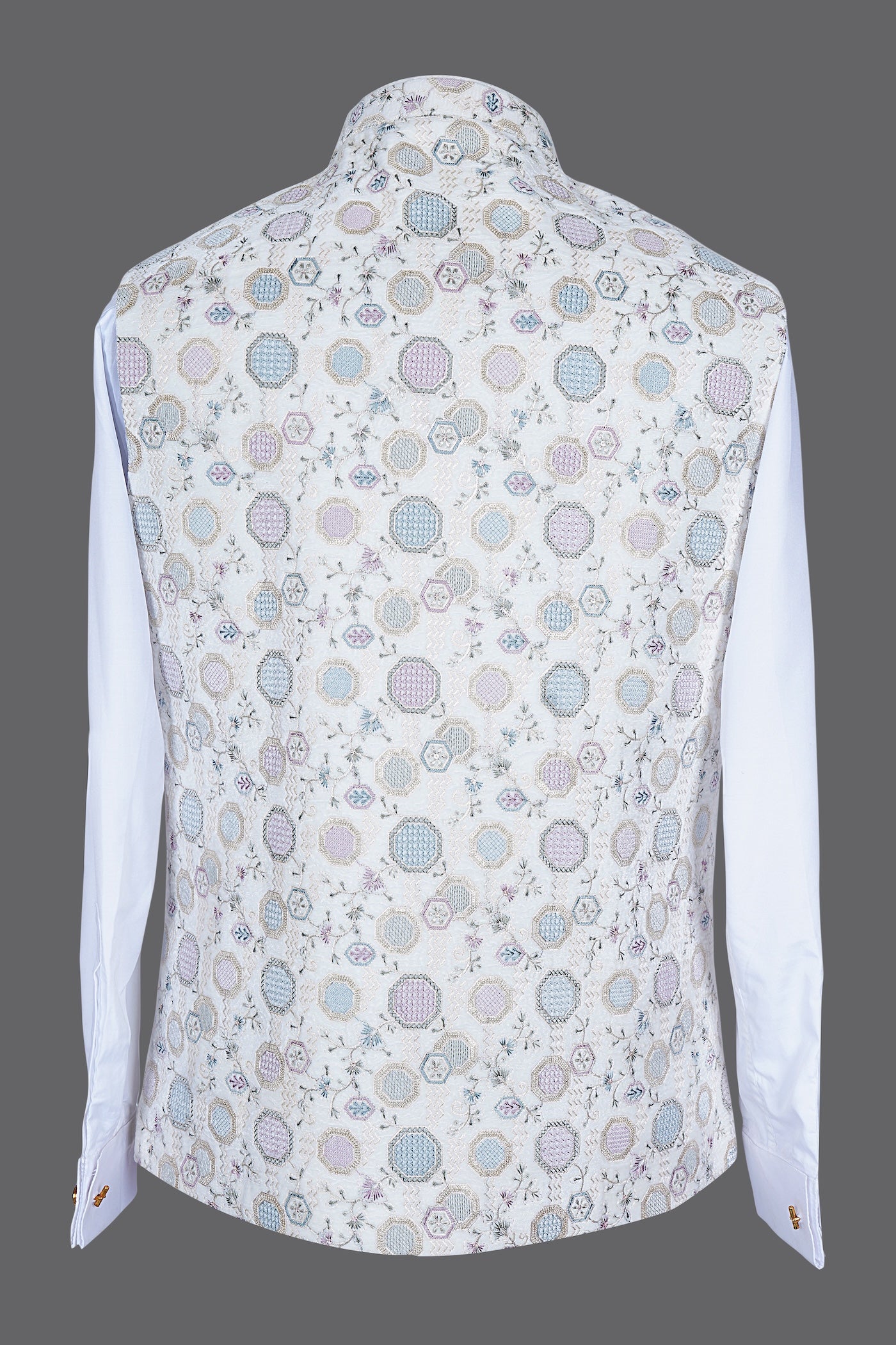 Cream Geometric Pastel Nehru Jacket for Men | Wedding Modi Waistcoat