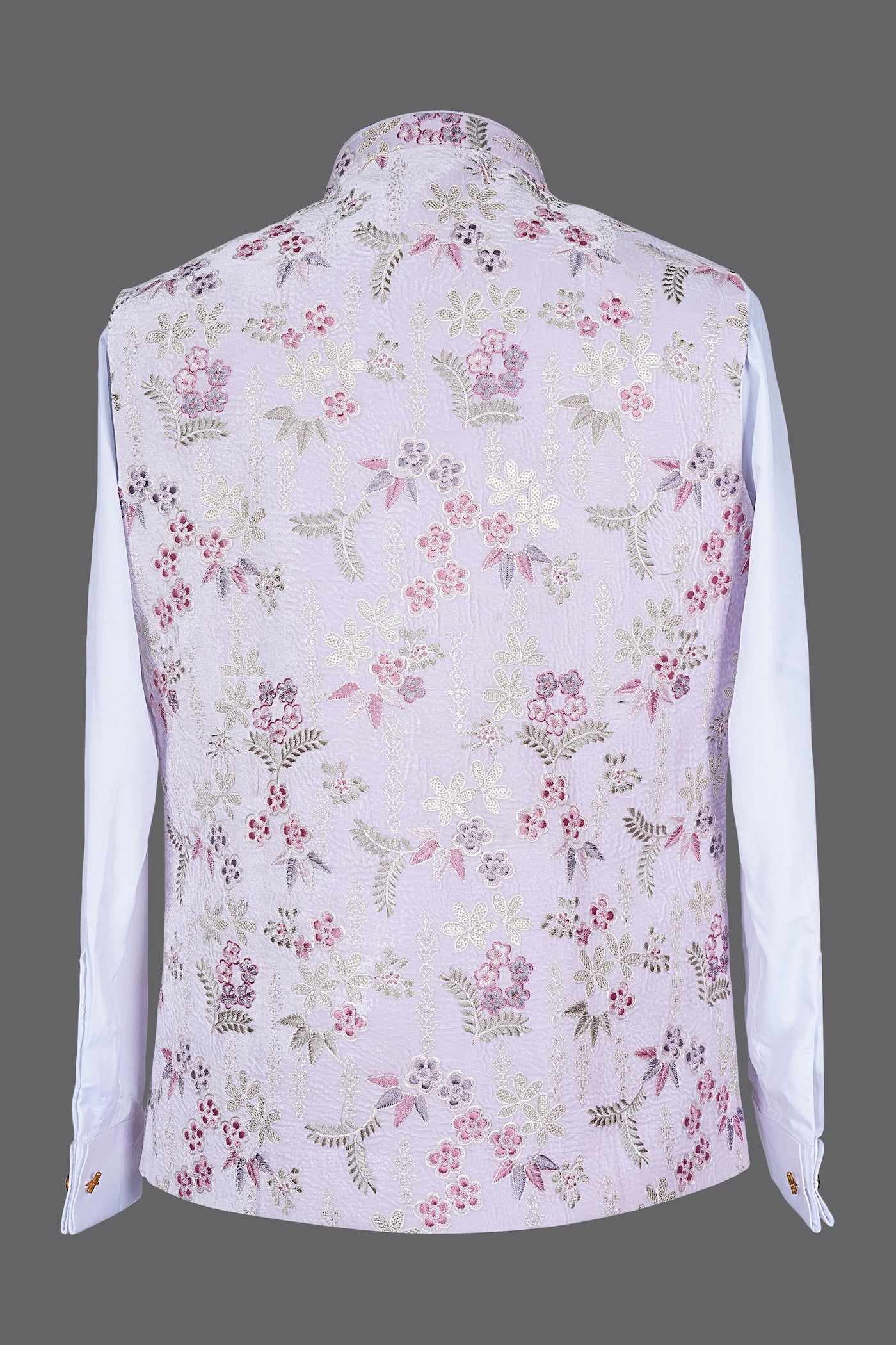 Lavender Floral Embroidered Nehru Jacket for Men | Wedding Modi Waistcoat