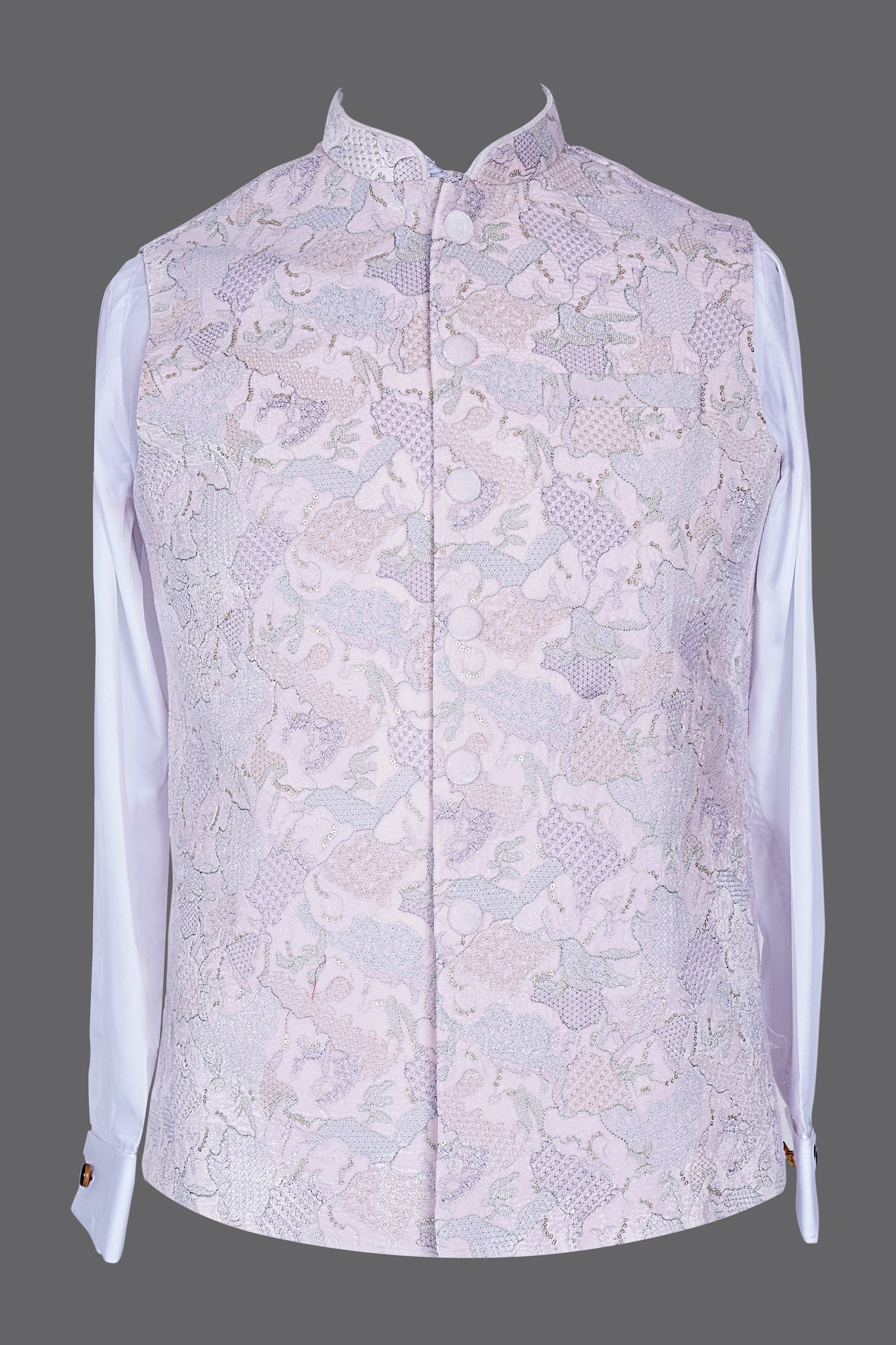 Lilac Lavender Brocade Nehru Jacket for Men | Wedding Modi Waistcoat
