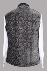 Black Velvet Geometric Brocade Nehru Jacket for Men | Wedding Modi Waistcoat