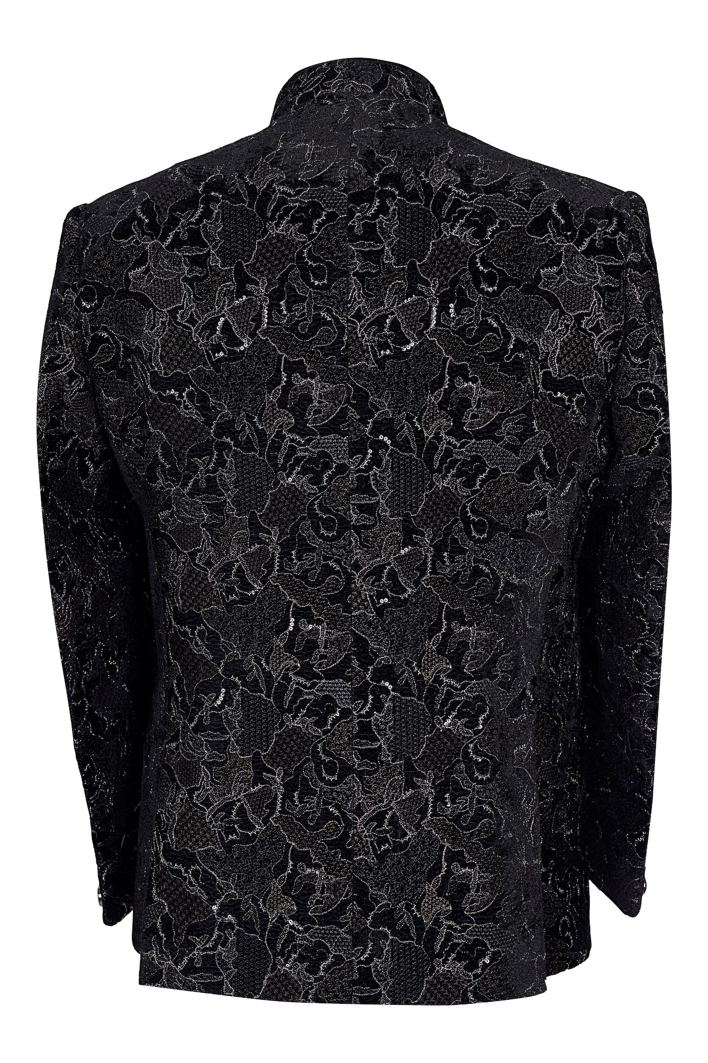 Black Velvet Floral Embroidered Nehru Jacket | Wedding Sherwani