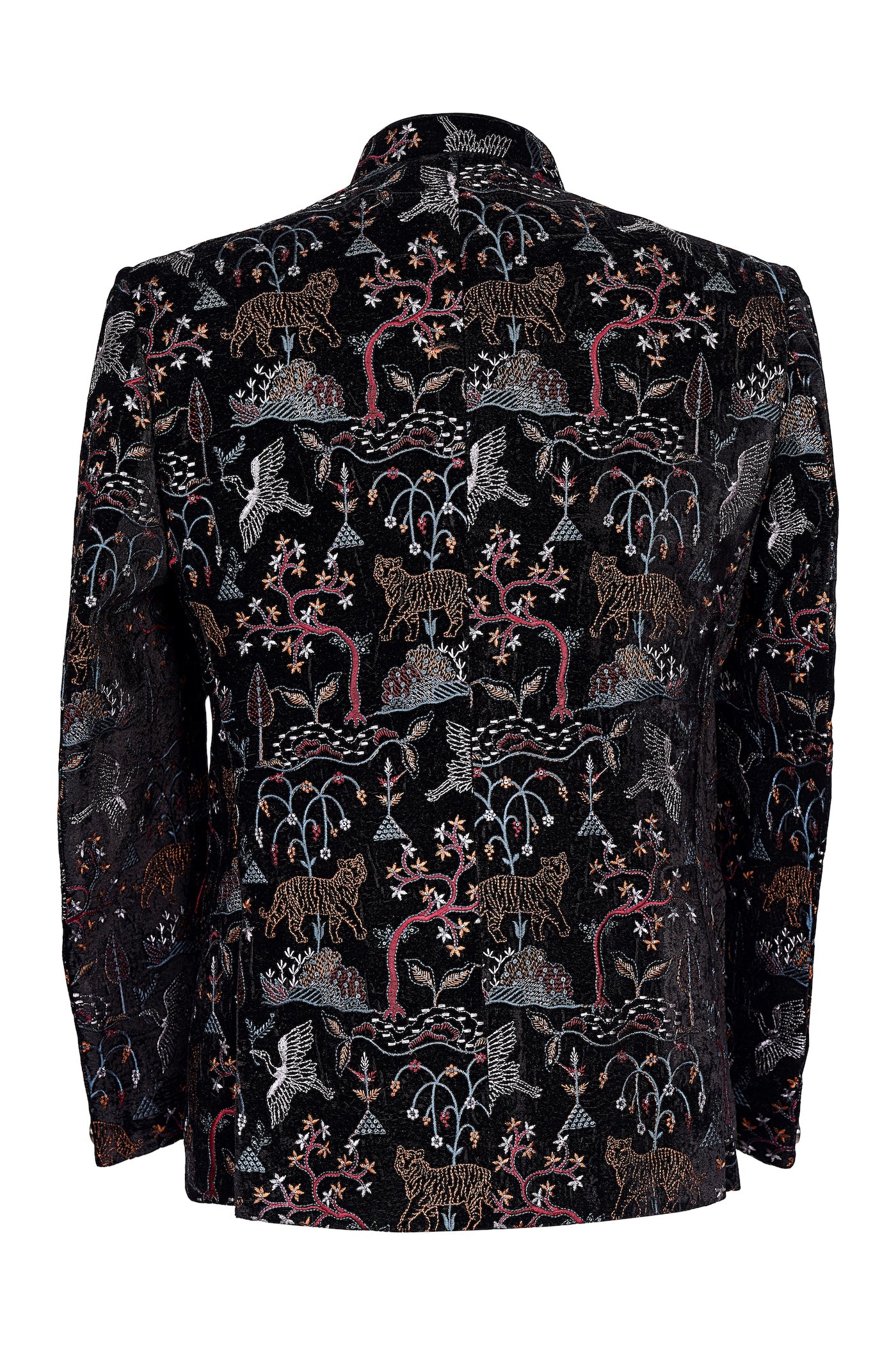 Black Velvet Embroidered Nehru Jacket Tiger & Bird Motifs | Wedding
