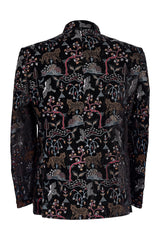 Black Velvet Embroidered Nehru Jacket Tiger & Bird Motifs | Wedding