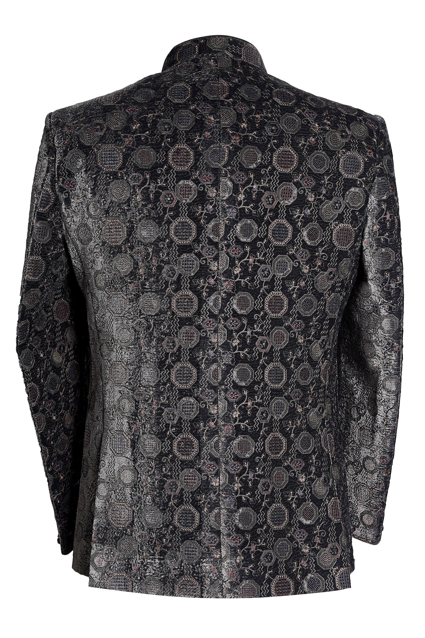 Black Velvet Geometric Brocade Nehru Jacket | Wedding Sherwani
