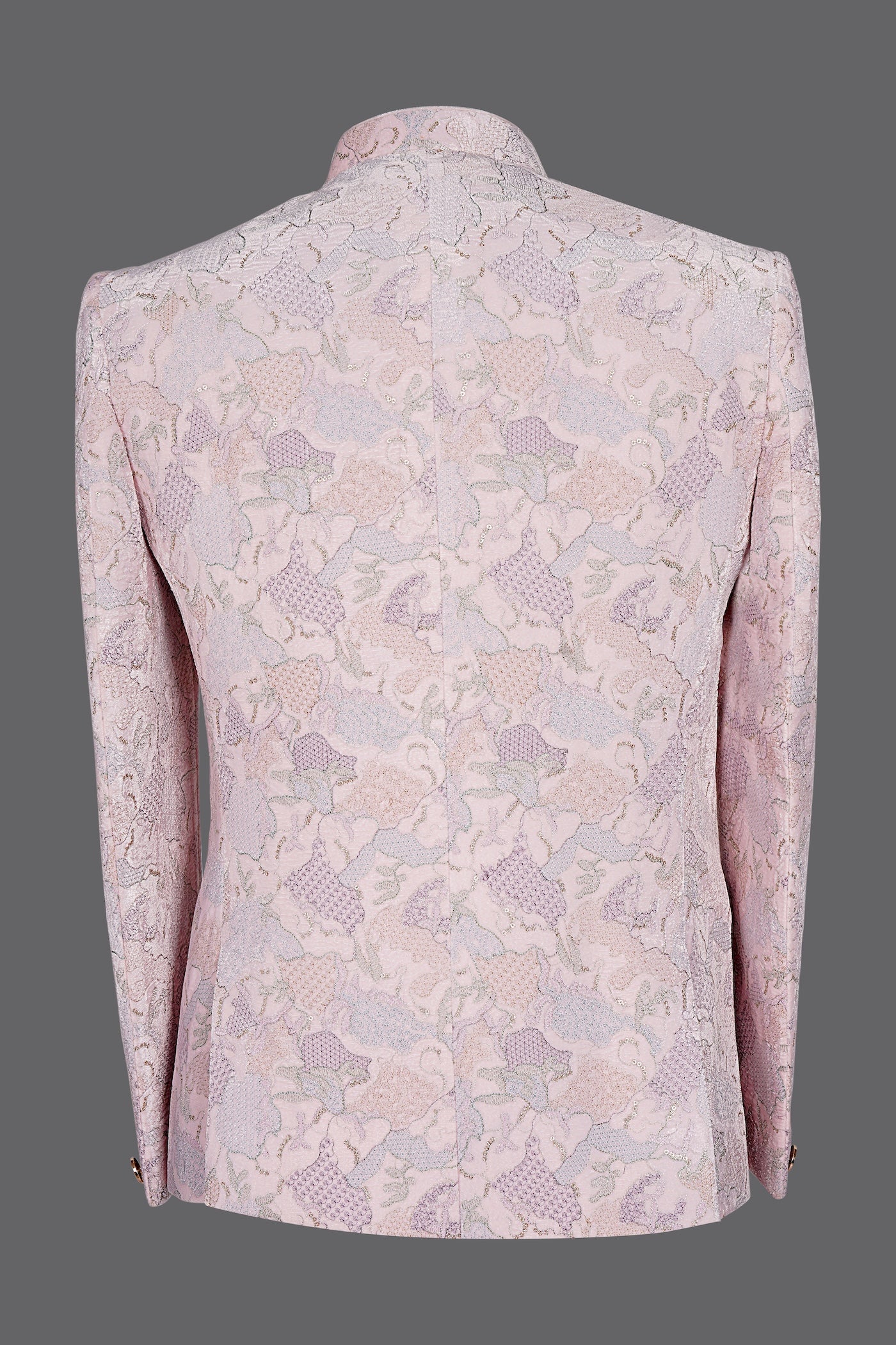 Pastel Pink Floral Brocade Nehru Jacket for Men | Wedding Sherwani