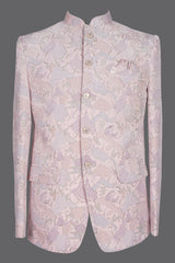 Pastel Pink Floral Brocade Nehru Jacket for Men | Wedding Sherwani