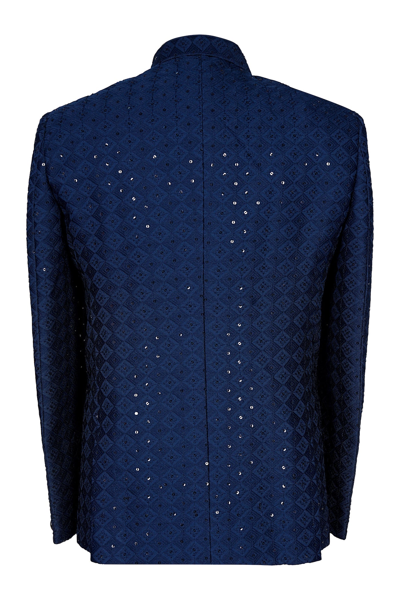 Navy Blue Velvet Sequin Nehru Jacket for Men | Wedding Sherwani