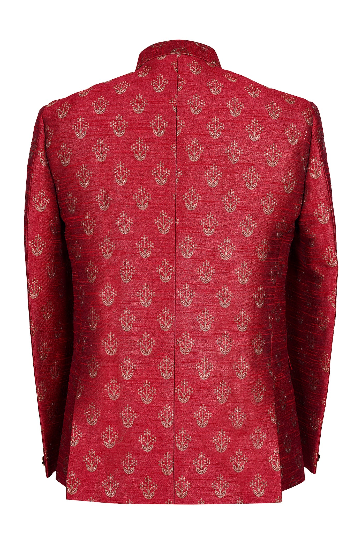 Red Gold Floral Nehru Jacket for Men | Wedding Sherwani Blazer