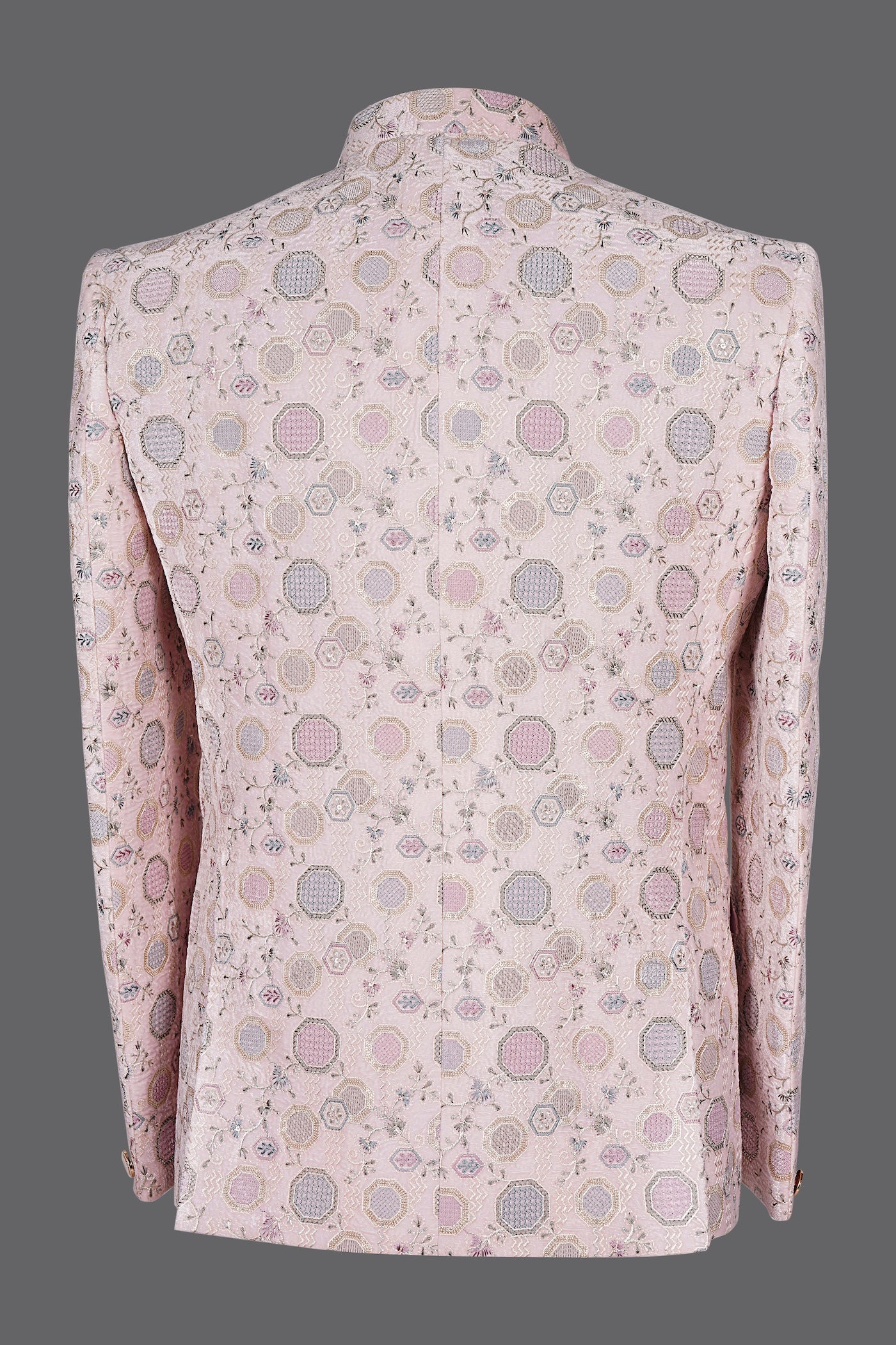 Pastel Pink Geometric Nehru Jacket for Men | Wedding Sherwani