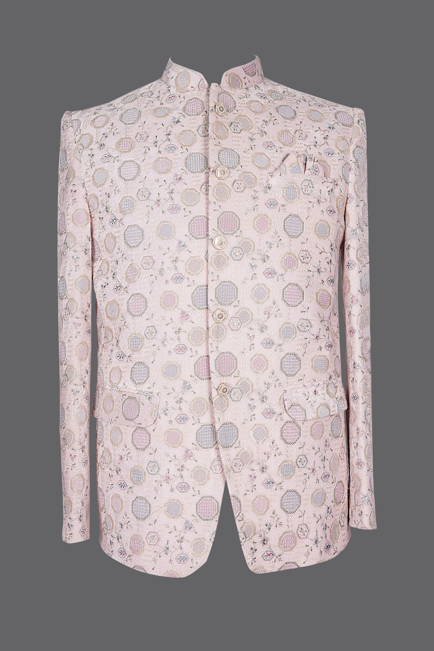 Pastel Pink Geometric Nehru Jacket for Men | Wedding Sherwani