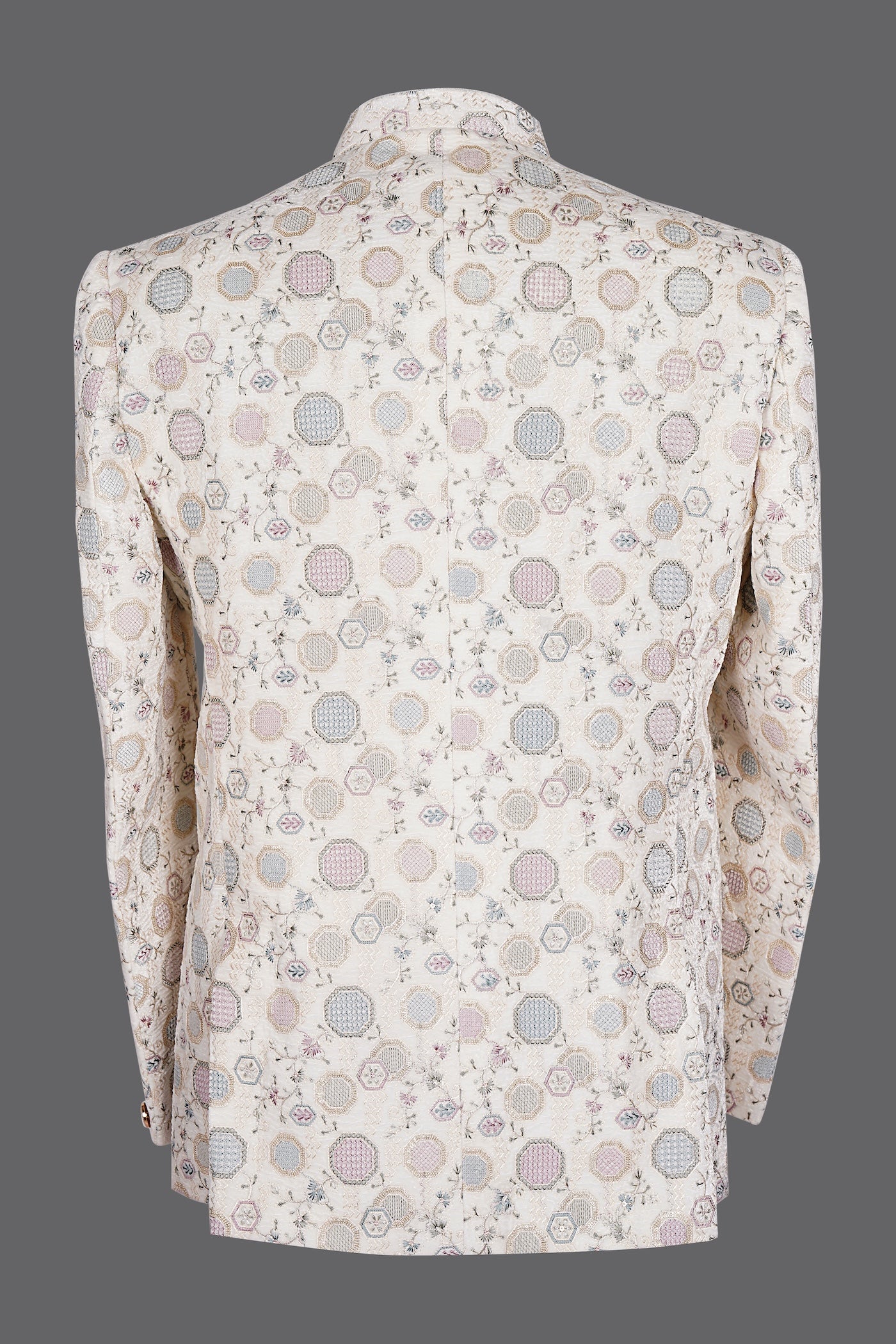 Ivory Pastel Geometric Nehru Jacket for Men | Wedding Sherwani
