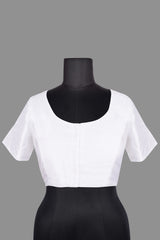 White Silk Square Neck Blouse | Short Sleeve Saree Choli