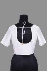 White Silk Square Neck Blouse | Short Sleeve Saree Choli