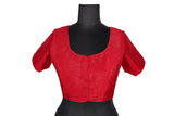 Red Silk Square Neck Blouse | Short Puff Sleeve Saree Choli