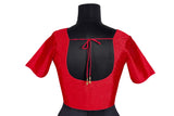 Red Silk Square Neck Blouse | Short Puff Sleeve Saree Choli