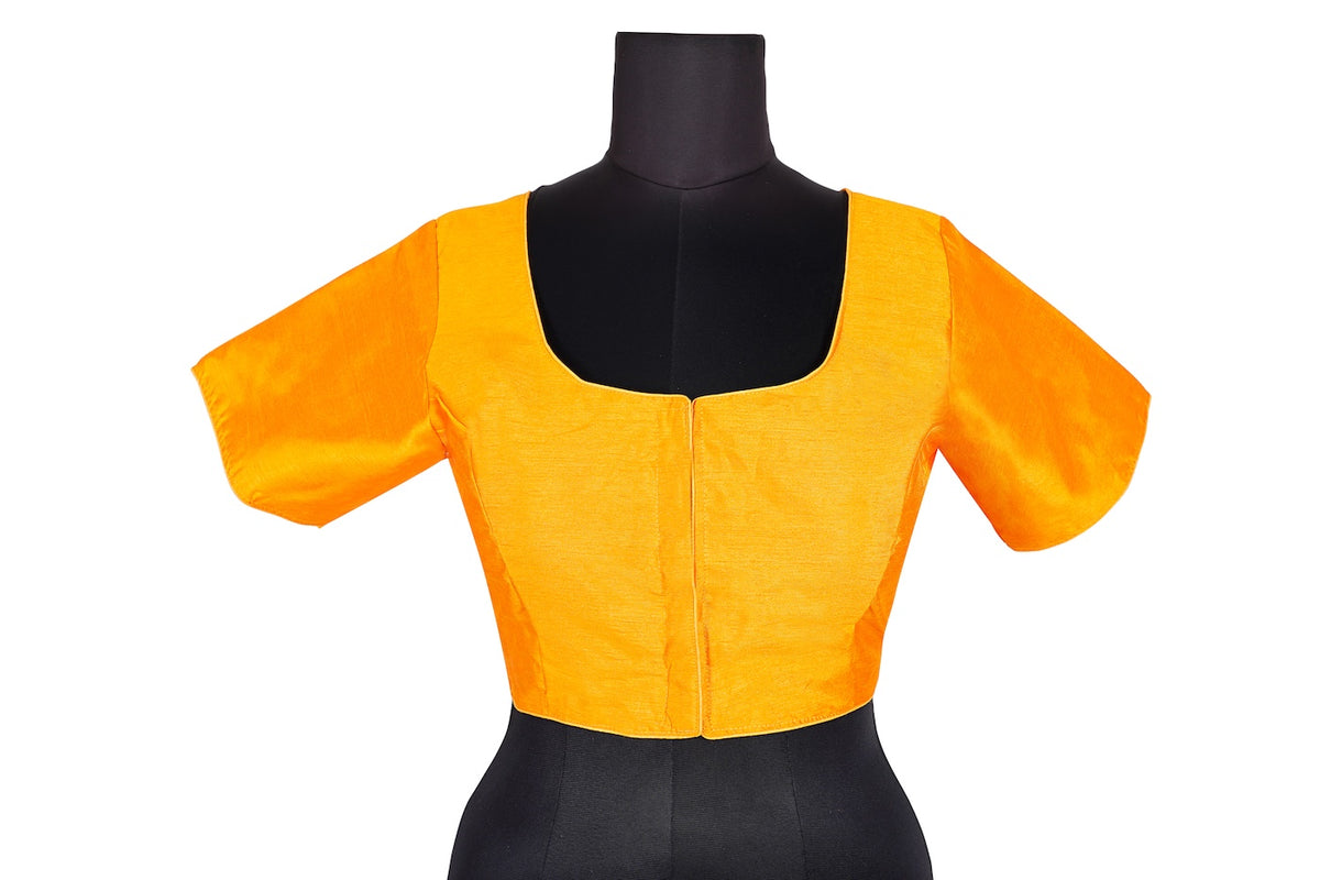 Orange Silk Square Neck Blouse | Puff Sleeve Saree Choli