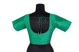 Emerald Green Silk Square Neck Blouse | Puff Sleeve Saree Choli
