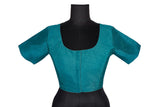 Teal Silk Square Neck Blouse | Puff Sleeve Saree Choli