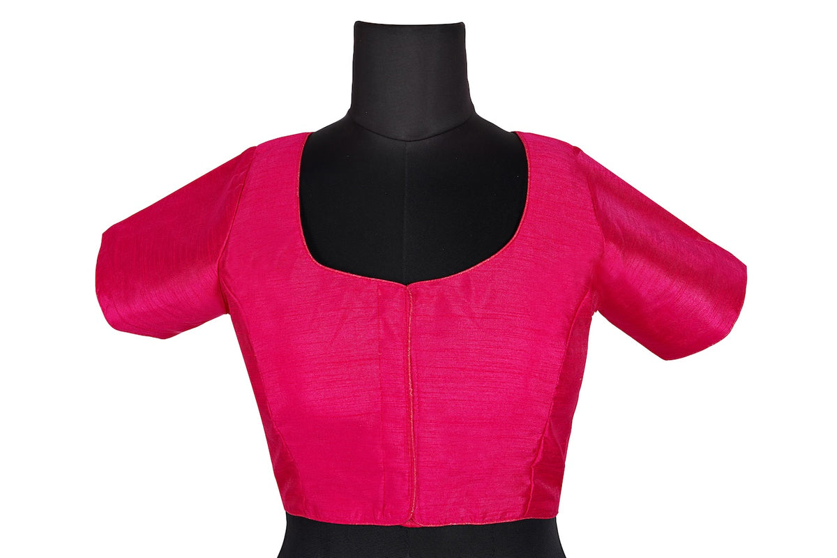 Fuchsia Pink Silk Square Neck Blouse | Puff Sleeve Saree Choli