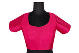 Fuchsia Pink Silk Square Neck Blouse | Puff Sleeve Saree Choli