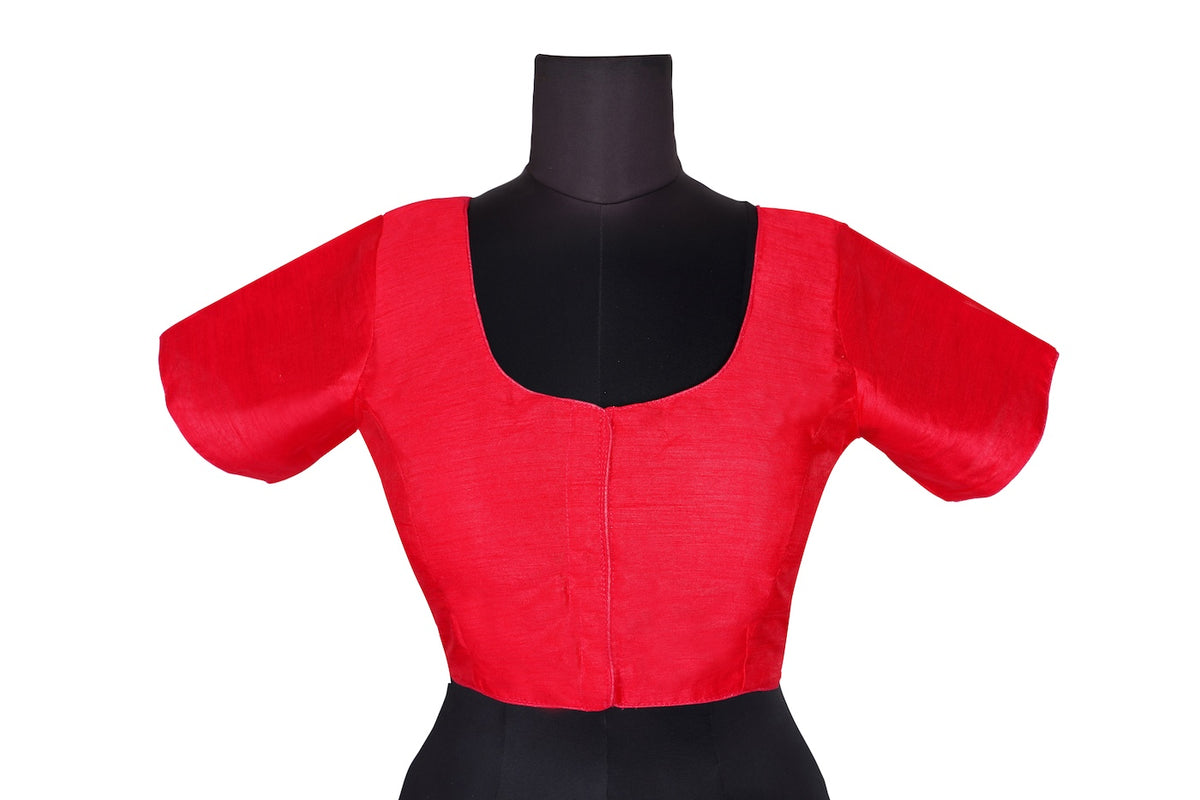 Red Silk Square Neck Blouse | Puff Sleeve Saree Choli