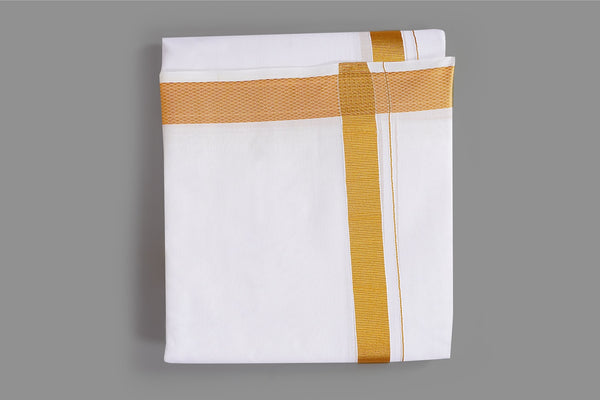 White Gold Zari Dhoti | Traditional Cotton Veshti for Men