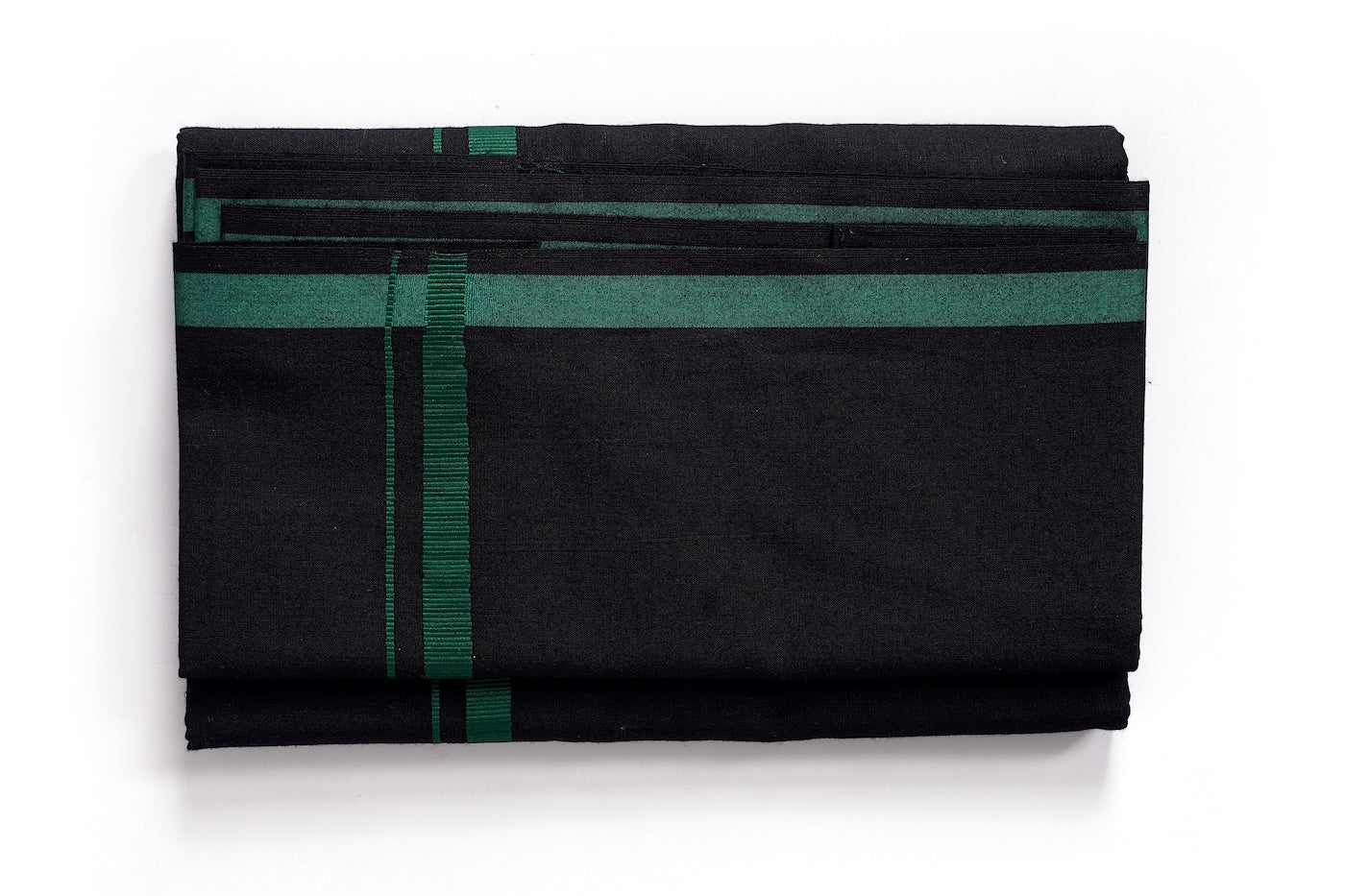 Black Dhoti with Emerald Green Zari Border | Men's Veshti