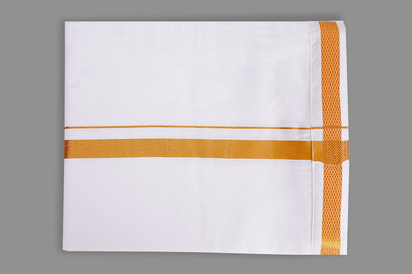 White Dhoti with Wide Gold Zari Border | Traditional Veshti