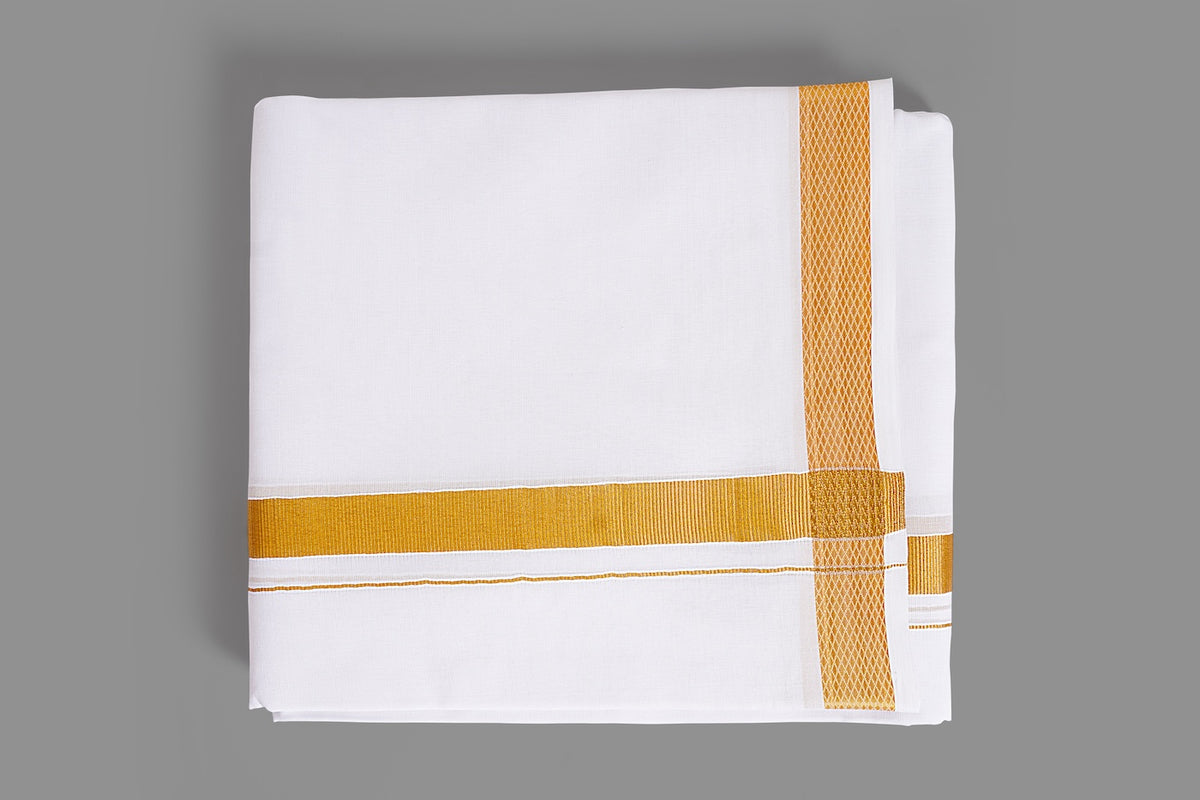 White Vastee with Wide Gold Zari Border | Traditional Veshti