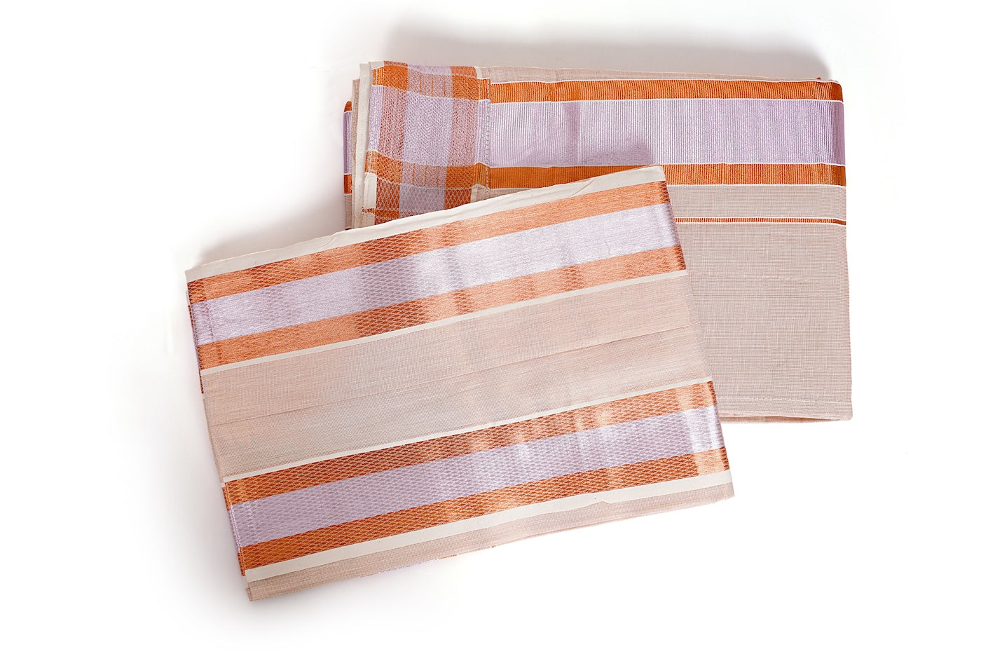 Beige Orange Gold Zari Dhoti | Traditional Cotton Veshti Men