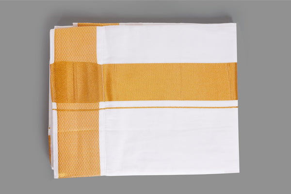 White Dhoti with Wide Gold Zari Border | Traditional Veshti