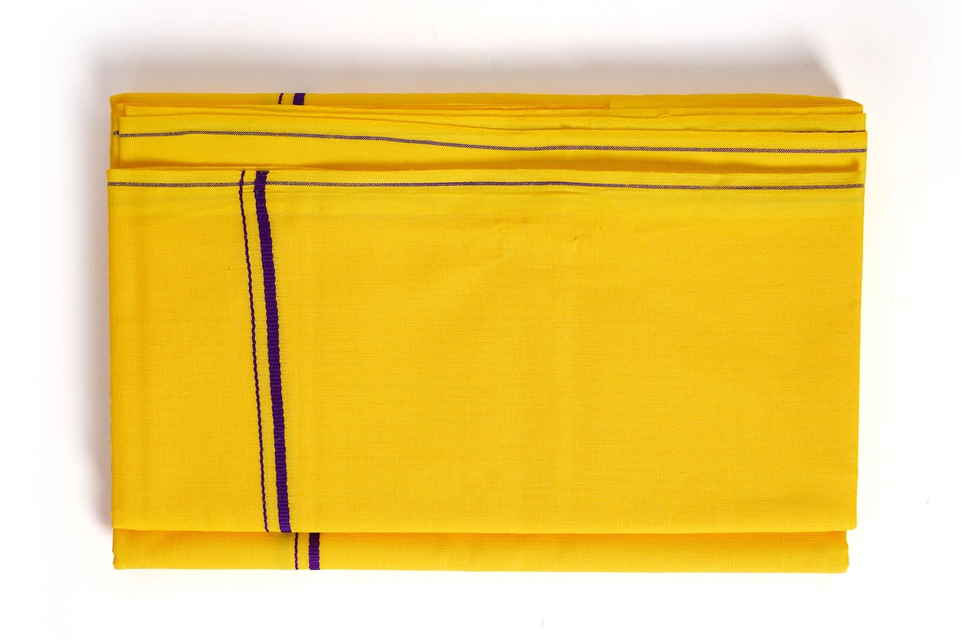 Yellow Dhoti with Purple Zari Border | Traditional Veshti