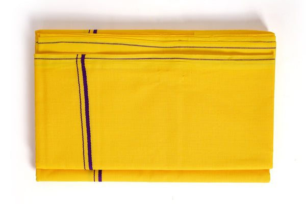 Yellow Dhoti with Purple Zari Border | Traditional Veshti