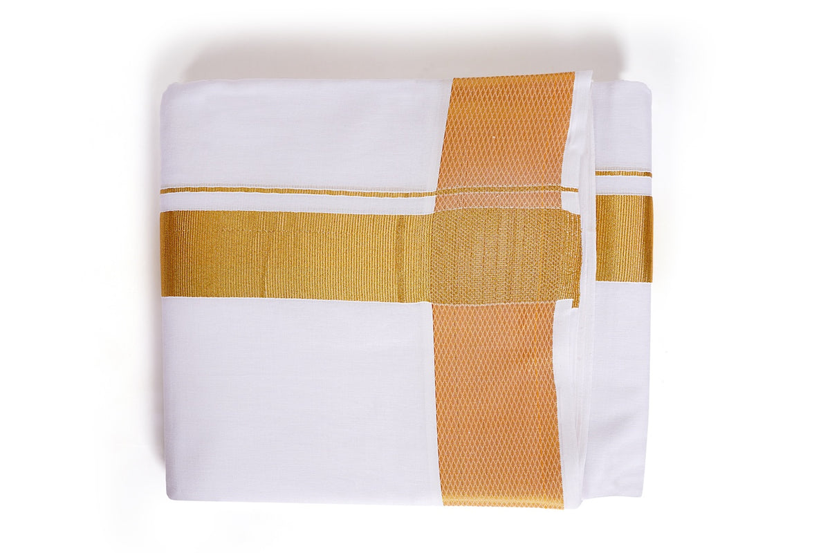 White Vastee with Wide Gold Zari Border | Traditional Veshti