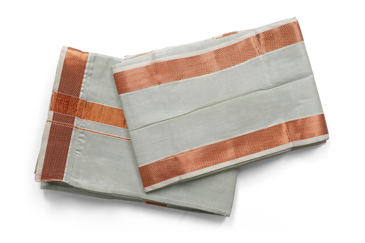 Beige Gold Zari Dhoti | Traditional Cotton Veshti for Men