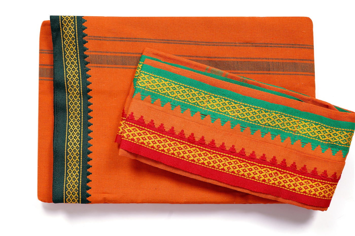 Vibrant Orange Nepali Dhaka Shawl | Handwoven Traditional Fabric